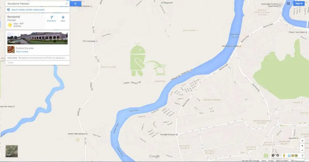 Писающий Android на Google Maps в Пакистане
