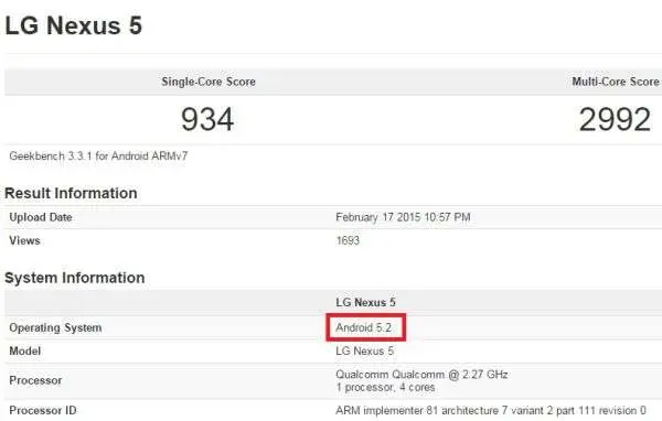 Nexus 5 уже примерил Android 5.2