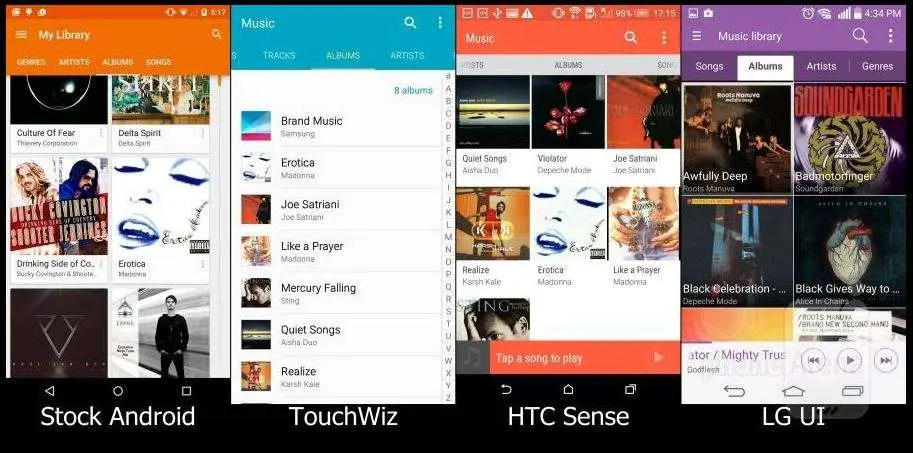 Сравнение интерфейсов Lollipop, TouchWiz, Sense, LG UI