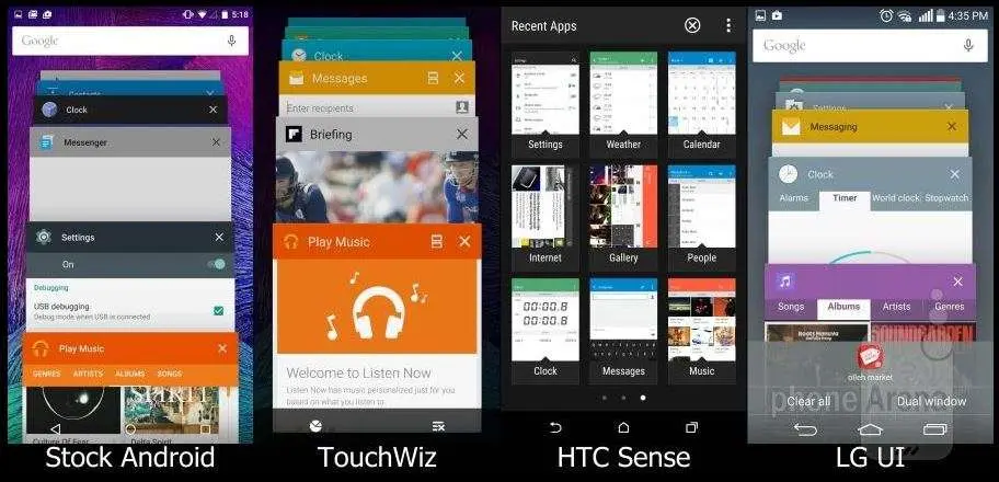Сравнение интерфейсов Lollipop, TouchWiz, Sense, LG UI