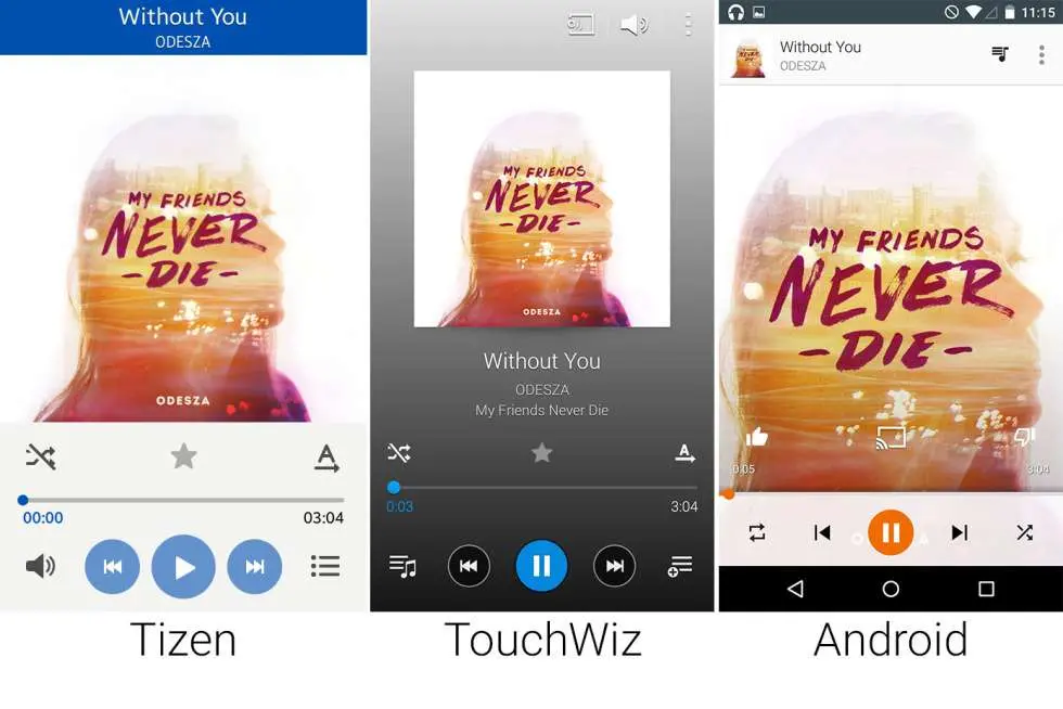 Сравнение внешнего вида Tizen, Android Lollipop, Samsung TouchWiz