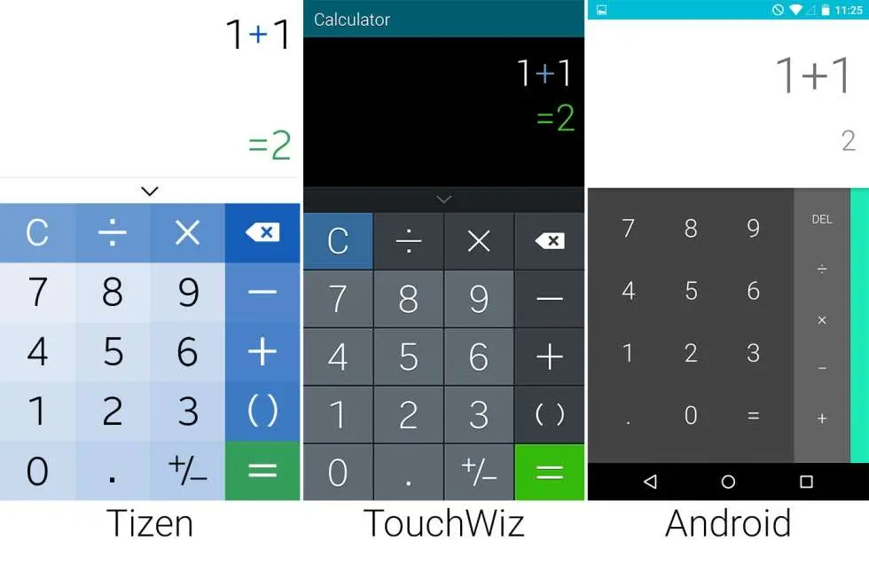 Сравнение внешнего вида Tizen, Android Lollipop, Samsung TouchWiz