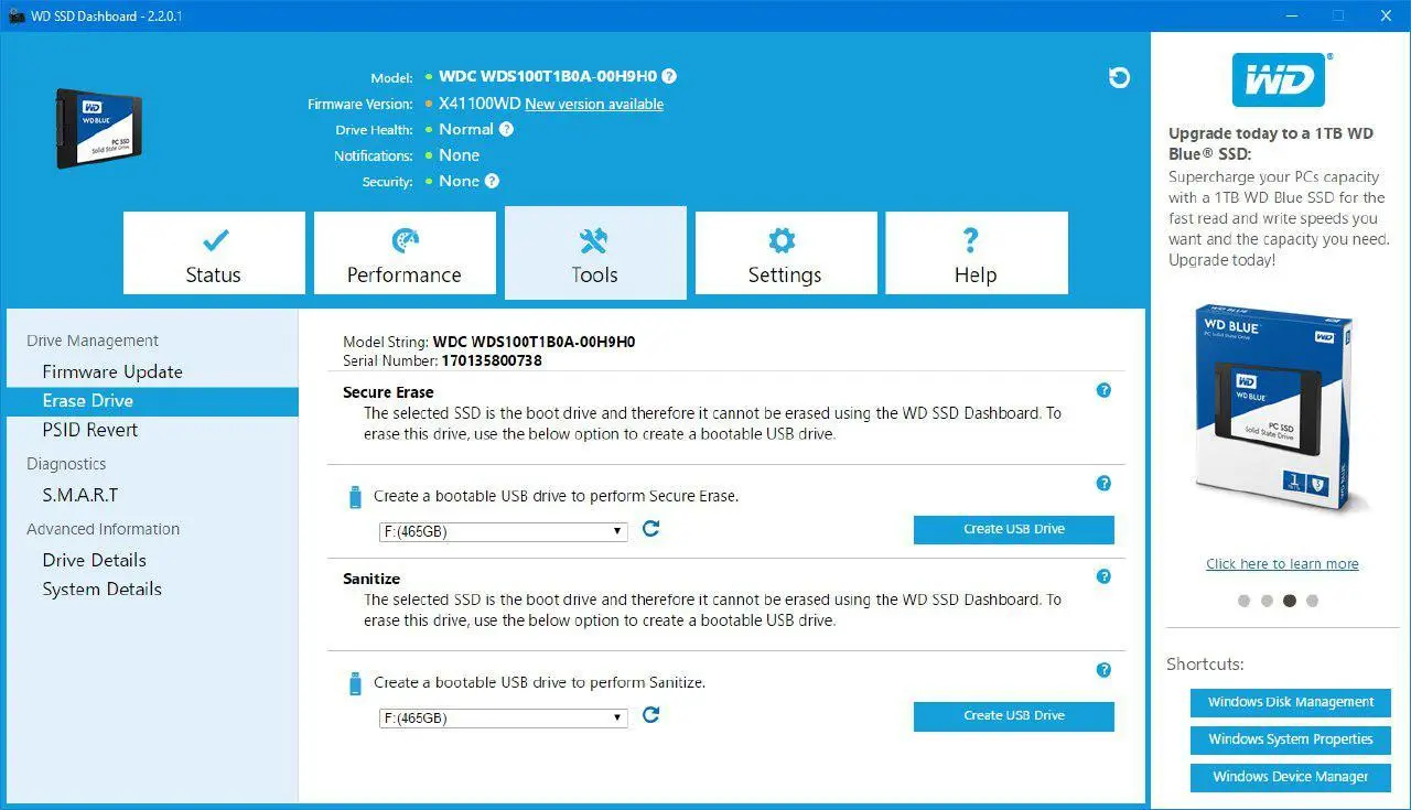 Обзор накопителя данных SSD Western Digital Blue 1Tb (WDS100T1B0A)