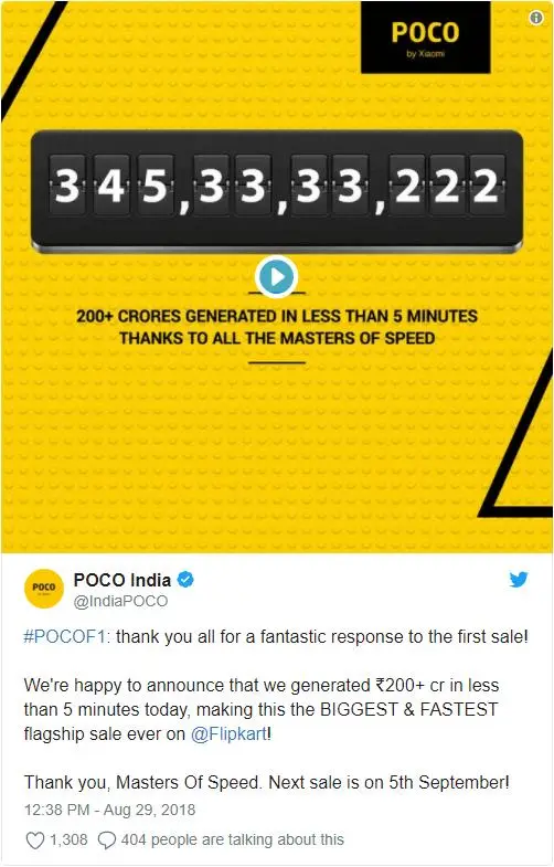 68000+ смартфонов Poco F1 Xiaomi продала за 5 минут