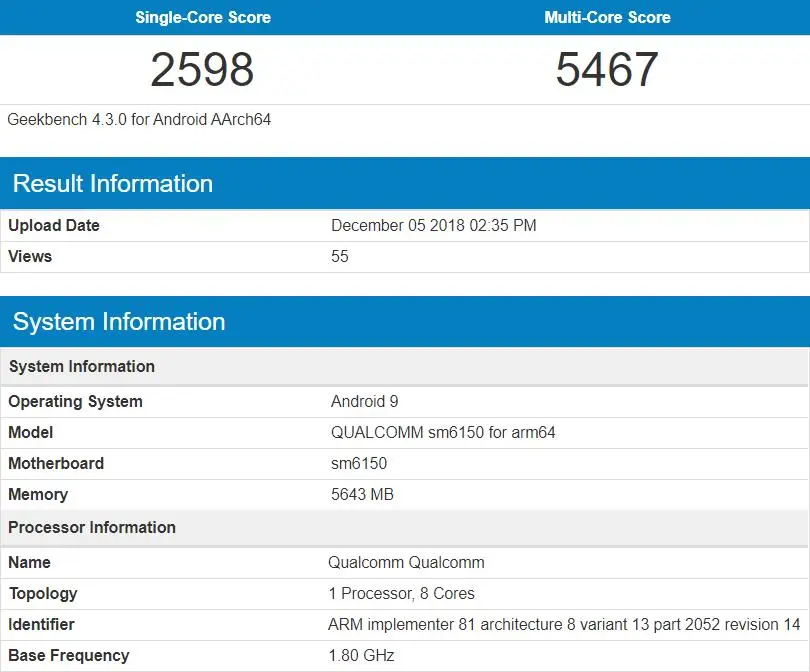 Новый чипсет Qualcomm SM6150 появился в бенчмарках