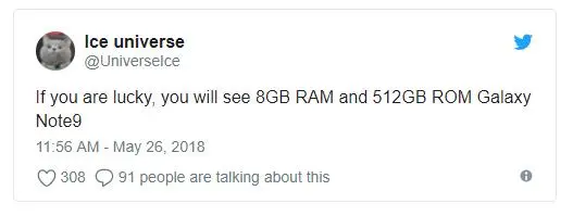 Galaxy Note 9 может выйти с памятью 8+512 гигабайт