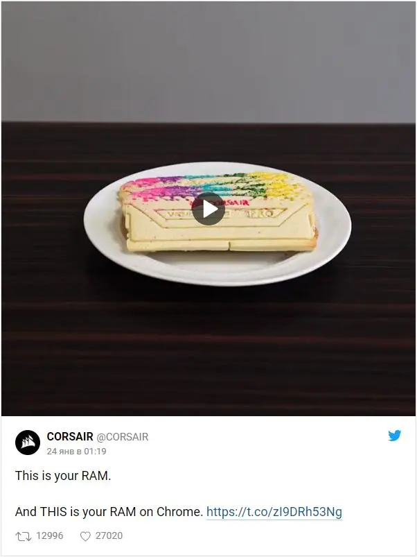 Производитель оперативной памяти Corsair дразнит Google Chrome