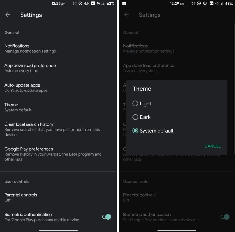 Как включить тёмную тему оформления в&nbsp;Google Play Store?