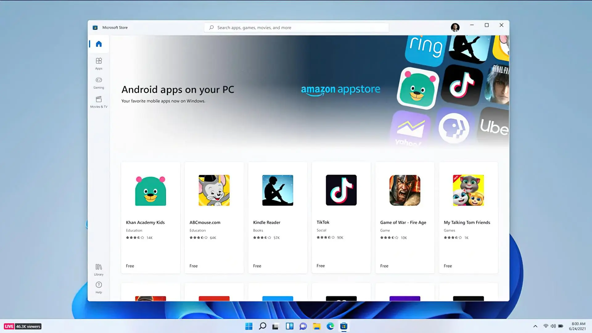 Поддержка Android-приложений в Windows 11 будет, но позже