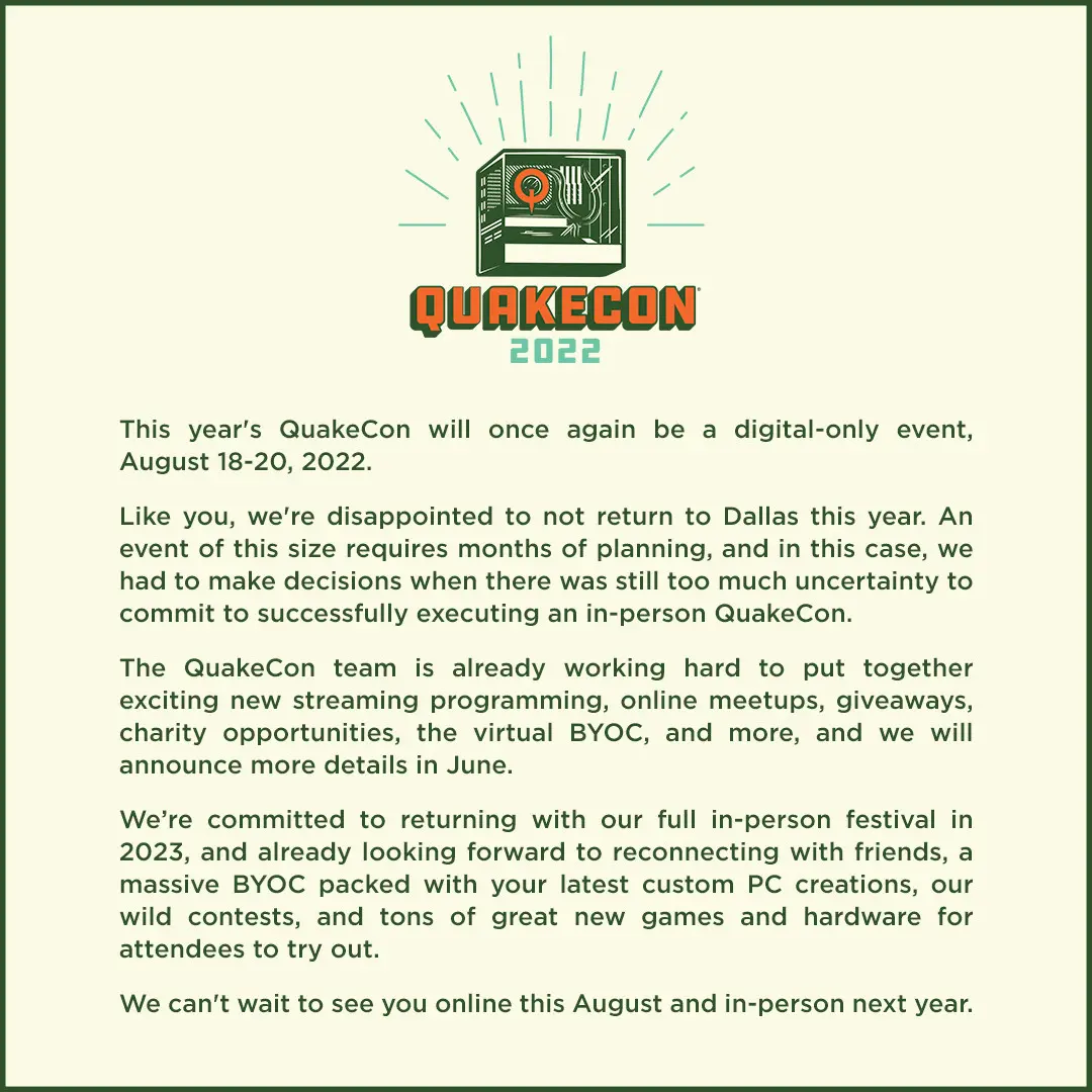 Bethesda сообщила о&nbsp;дате проведения QuakeCon 2022 