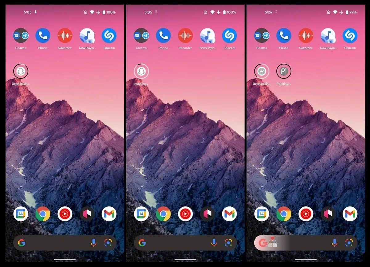 На главных экранах Android теперь видна загрузка приложений из магазина