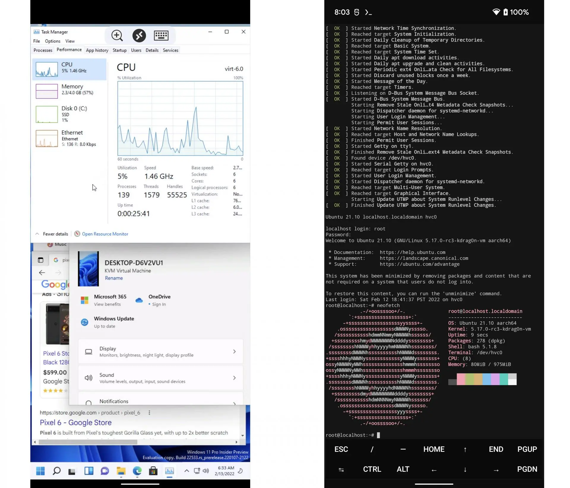 На смартфоне с Android 13 можно запустить Windows 11