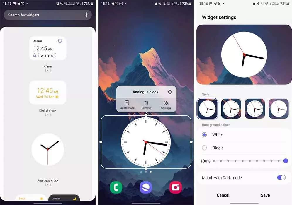 Сравнение: виджеты часов в Android 14, One UI 6, iOS 17, HarmonyOS 4