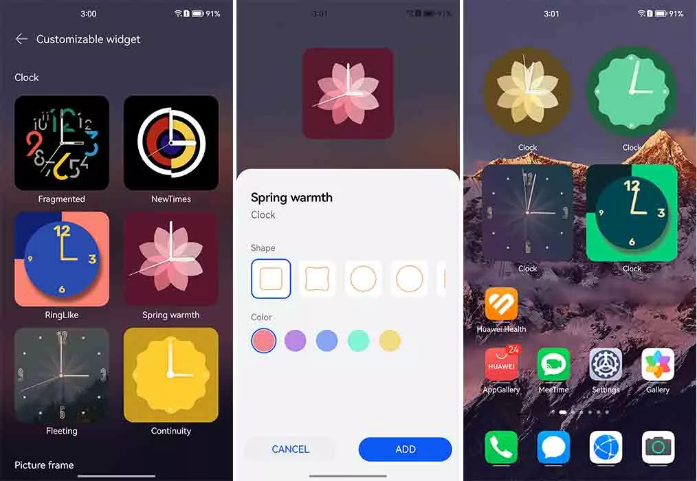 Сравнение: виджеты часов в Android 14, One UI 6, iOS 17, HarmonyOS 4