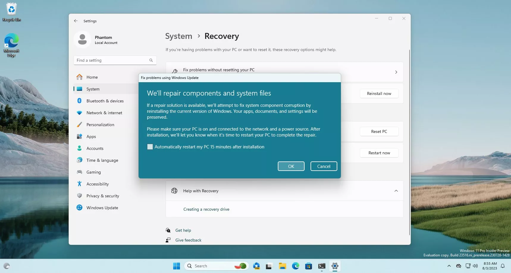Windows 11 позволит делать сброс до заводских настроек без потери данных