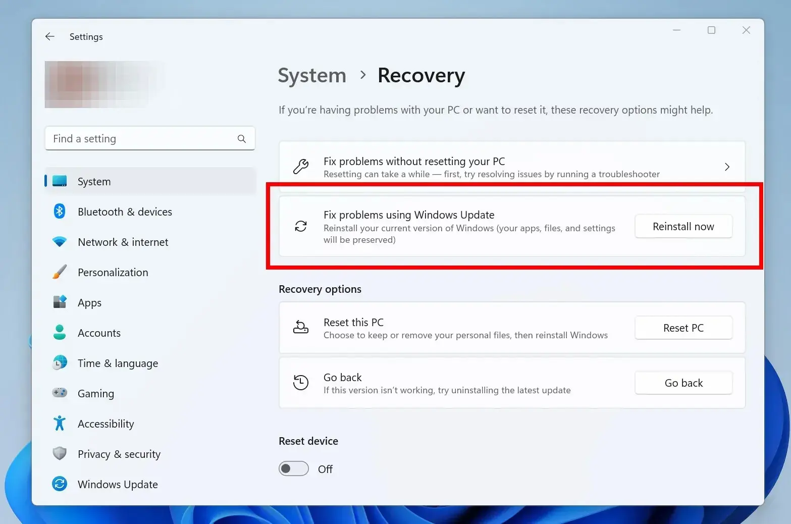 Windows 11 научится делать сброс до заводских настроек, не удаляя приложения и файлы