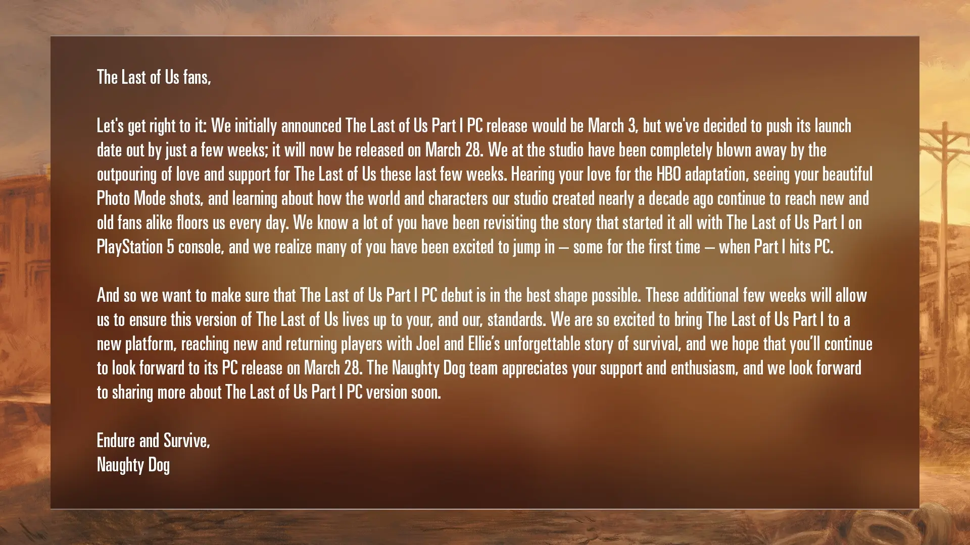 Sony перенесла выход ПК-версии ремейка The Last of Us