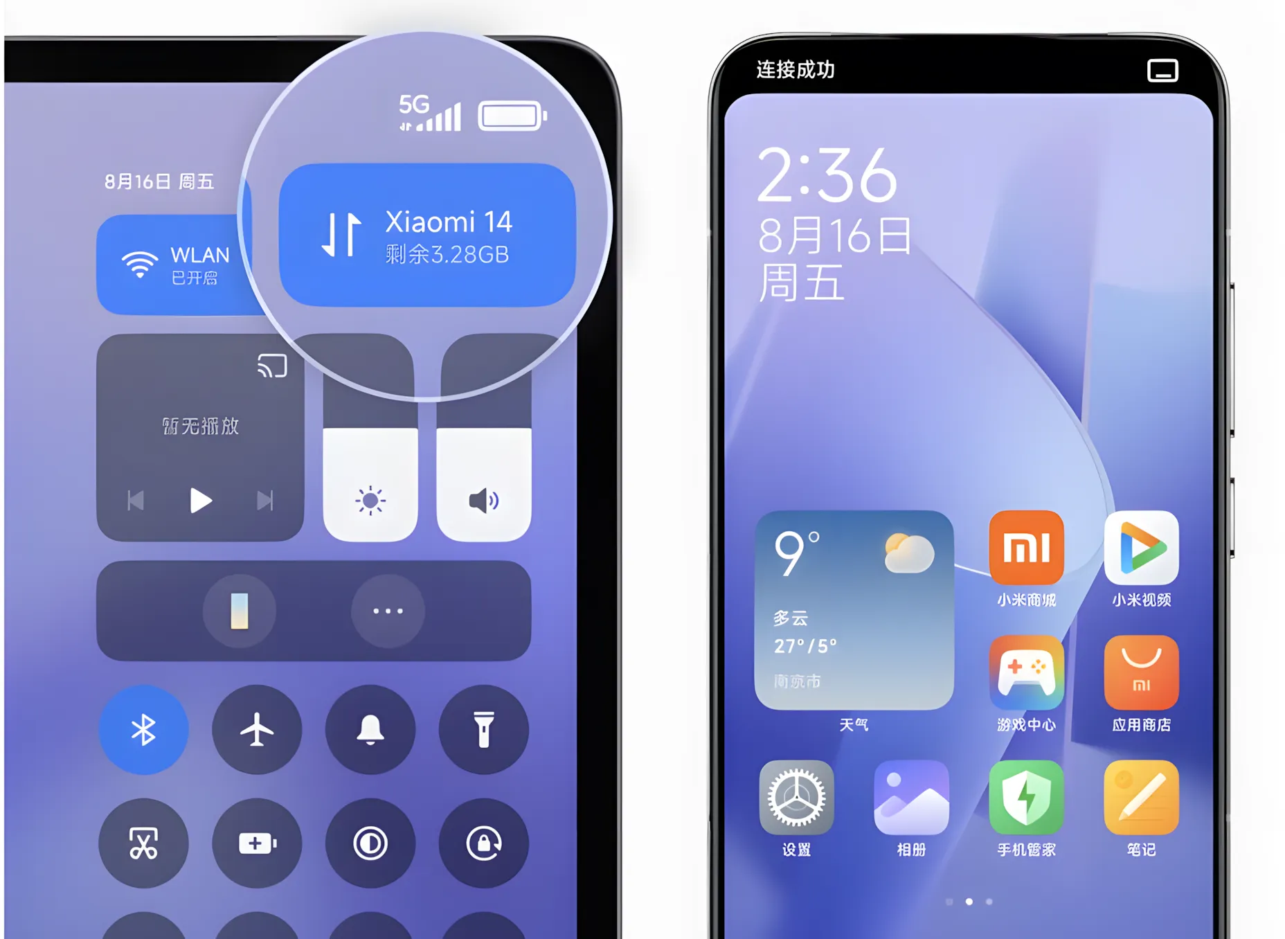 Интерфейс HyperOS 2 на Android 15 с динамическими цветовыми схемами и плавными анимациями