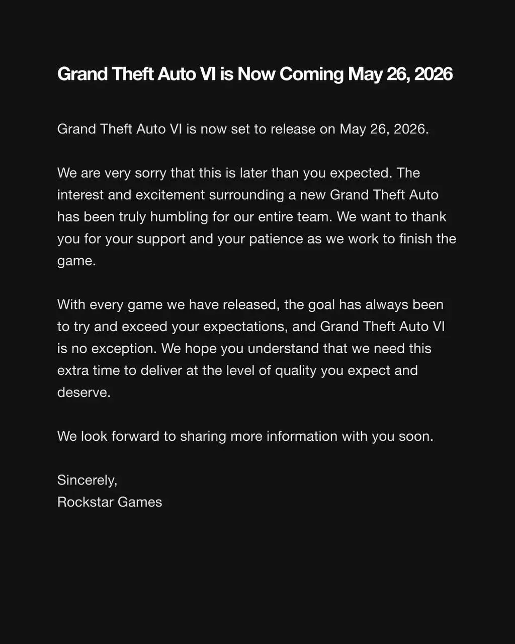 GTA 6: дата выхода 26 мая 2026, подробности задержки и что ждёт игроков