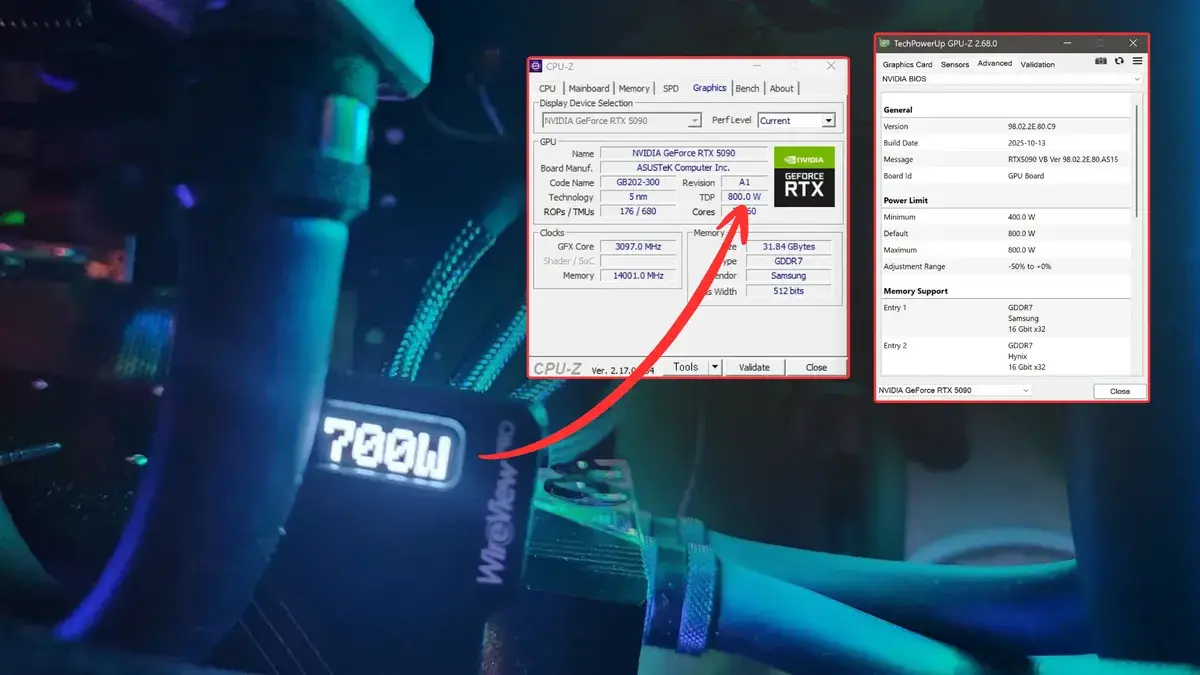 Разблокировка 800 Вт на любой RTX 5090: как прошить BIOS от ASUS Matrix и получить 3300 МГц