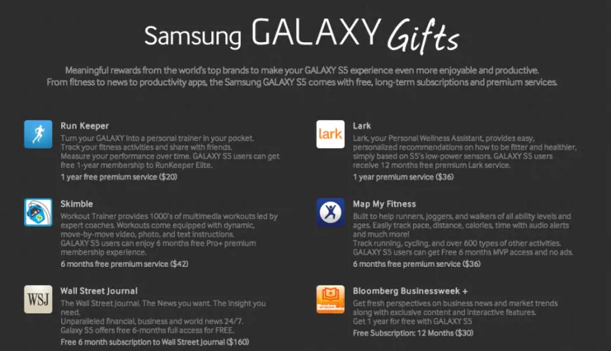 Бонусы от Samsung в Galaxy S5