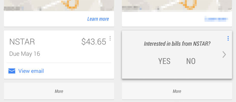 Google Now велит платить по счетам