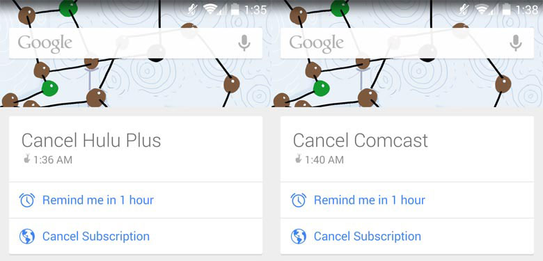 Google Now сможет отменить забытые подписки
